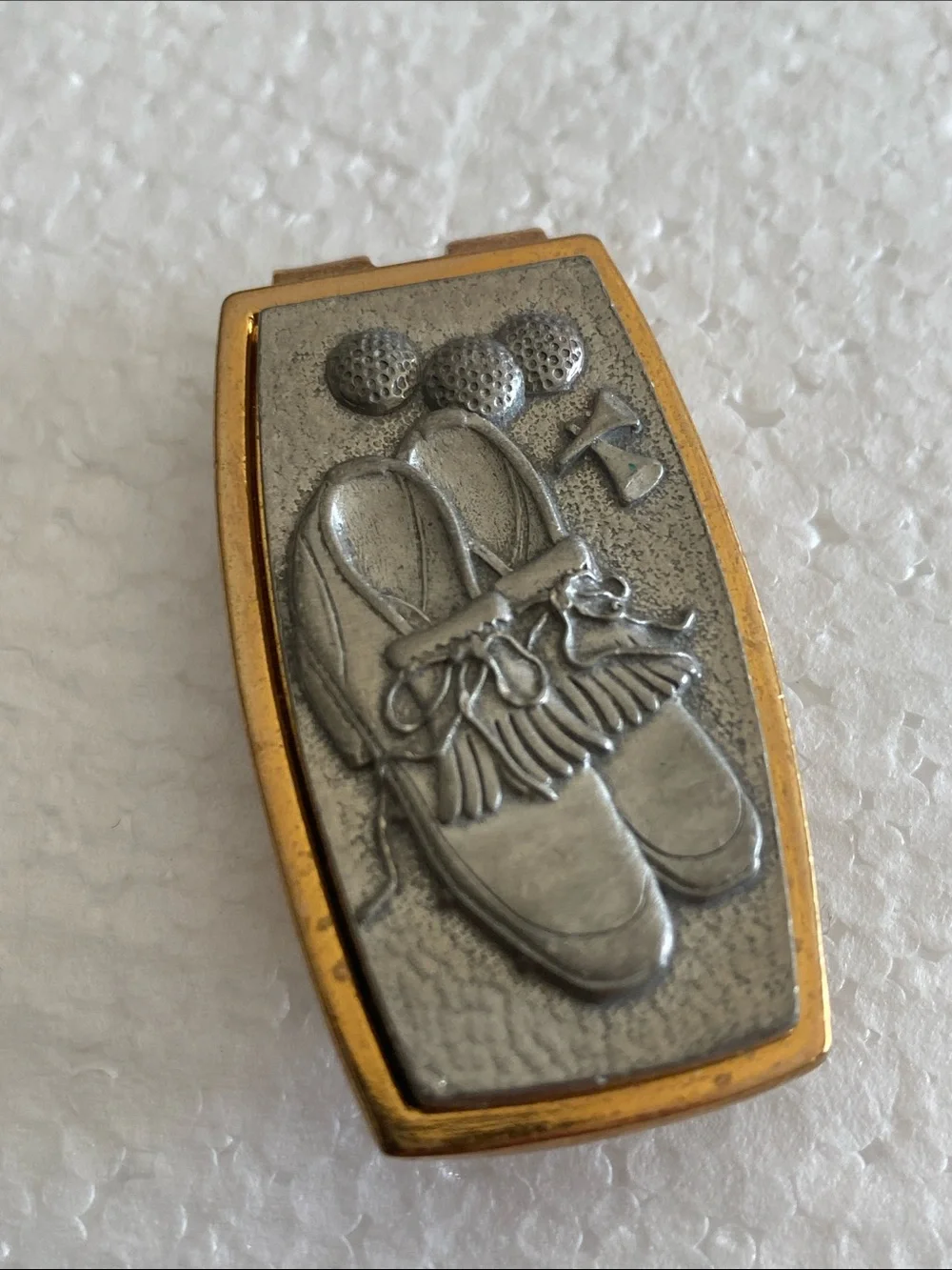 Vtg Hook-Fast Golf Tie Clip & Golfwith Blue Enamel Accent